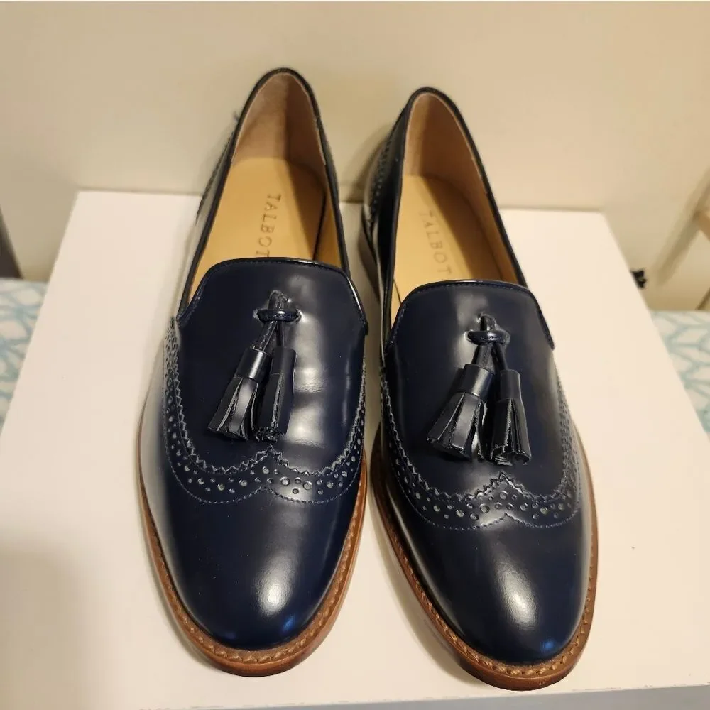 NWT Talbots Leighton Blue Polished Leather Tassel Brogue Loafers Sz.6.5 Ret $139 - Picture 4 of 9